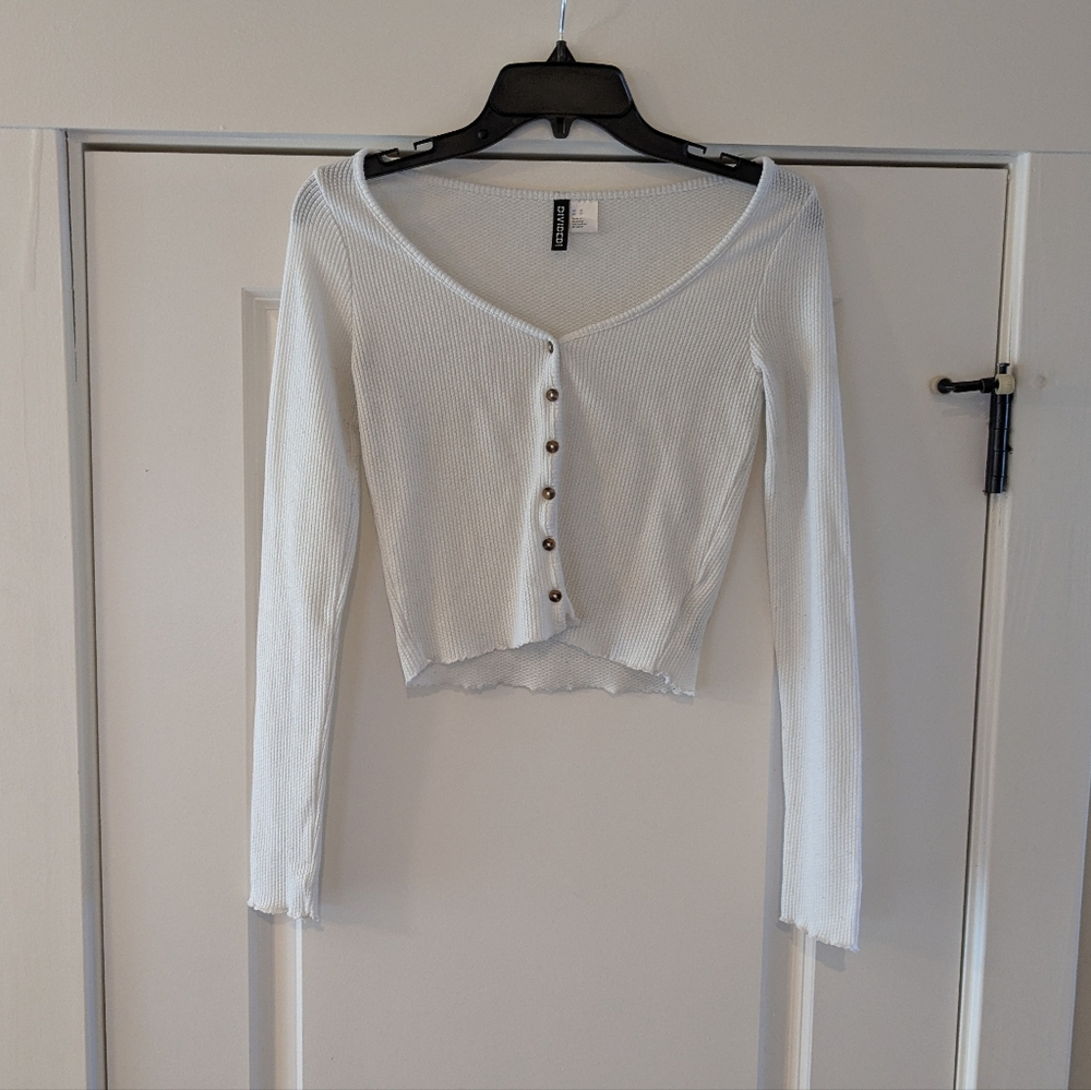 Divided by H&M Women's Cardigan Sweater Top Knitted Long Sleeve White, Size XS